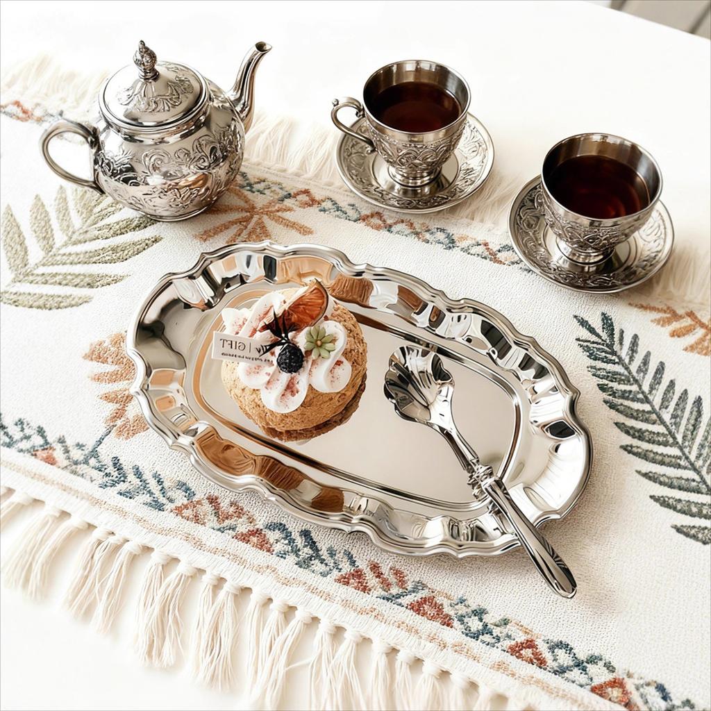 BROval Stainless Steel Cake Tray Afternoon Tea Dessert Plate Silver Jewelry Mirror Surface Storage Tray Trays Decorative OrganizerEY