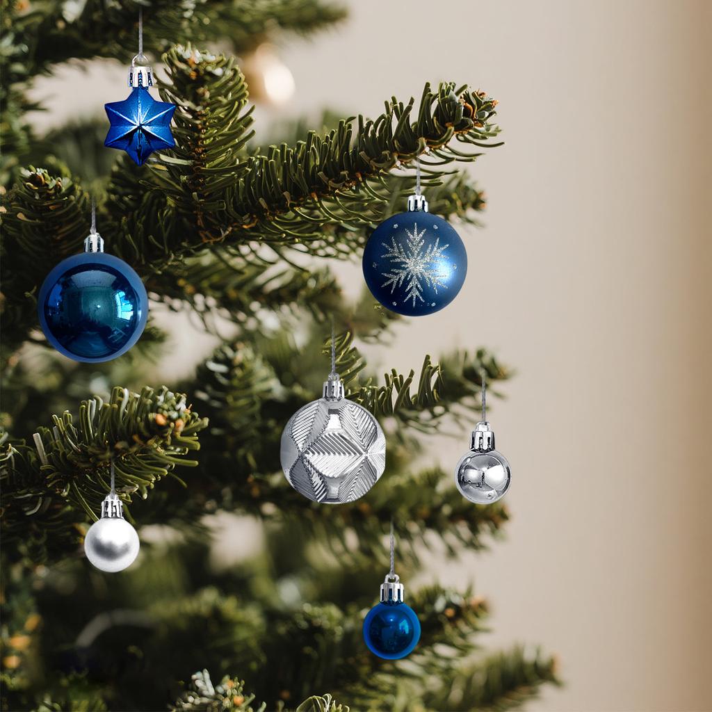 45dílná sada ozdob na vánoční stromek, tmavě modré a nerozbitné koule a hvězdy, vhodné pro vánoční stromek a stolní dekorace.