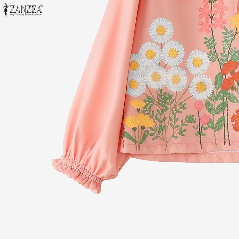 ZANZEA Women Casual Doll Collar Loose Long Sleeve Floral Blouse