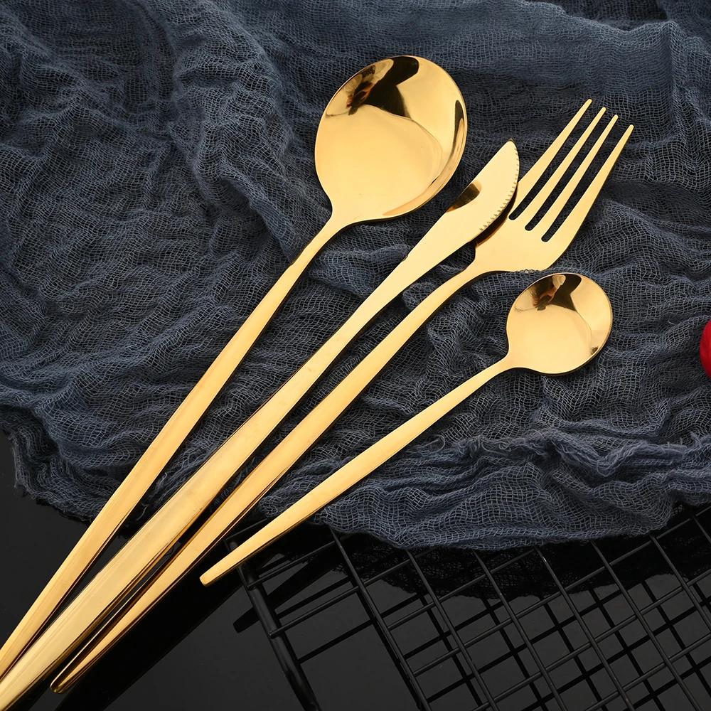 24 Teile/satz Spiegel Besteck Set Edelstahl Besteck Set Gabel Löffel Messer Abendessen Set Gold Geschirr Set Küche Besteck