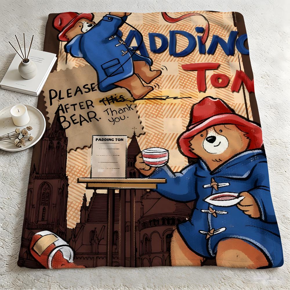 Cartoon P-Paddington Bear-R Throw Warm Soft Flannel Blanket, Multi-use for Sofa Bed Camping Travel Nap