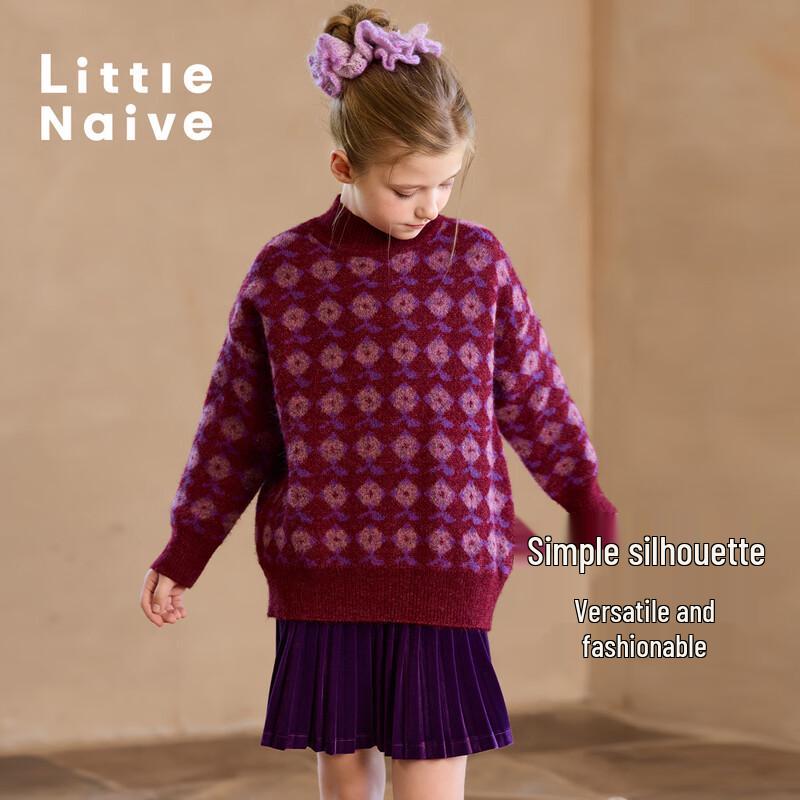 

Little Naive Girls Contrast Floral Turtleneck Sweater 140