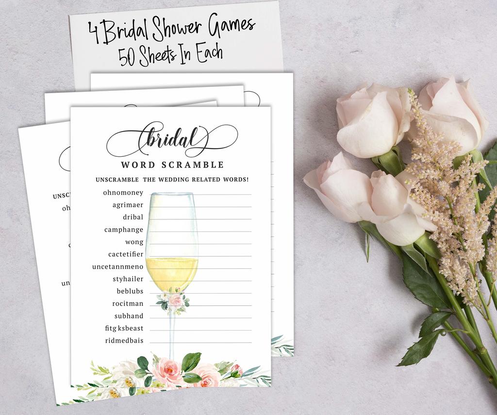 Inkdotpot Bachelorette Party Games Set Bundle Of 4(50 Sheets Each) W Miss To Mrs Gold Banner Floral Brunch & Bubbly Fun Bridal Shower Games