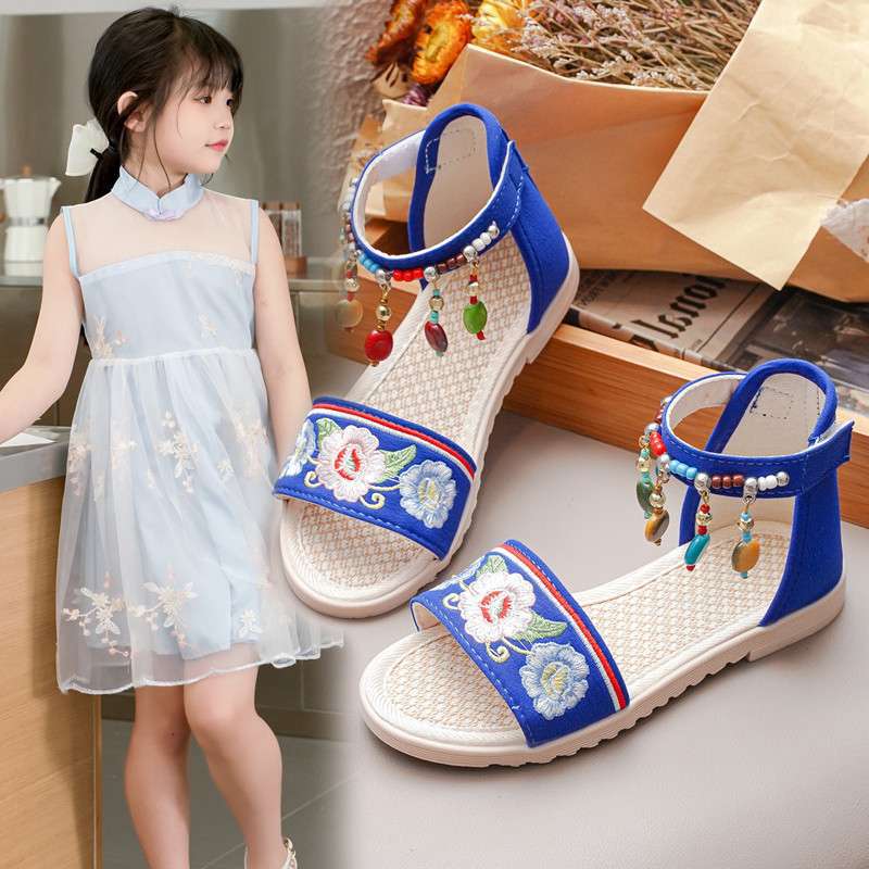 Girls Sandals 2025 New Summer Korean Version of Soft-soled Princess Shoes Ethnic Style Older Children Children Roman Shoes