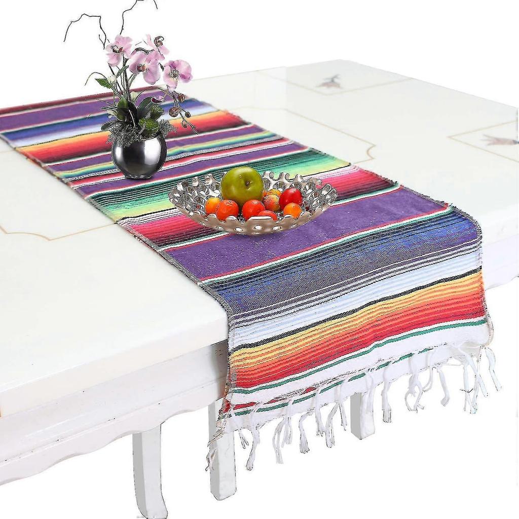 Mexican Style Table Runner, Cotton Weave Washable Dining Runners Decoration 35 X 213cm (4-d-w)