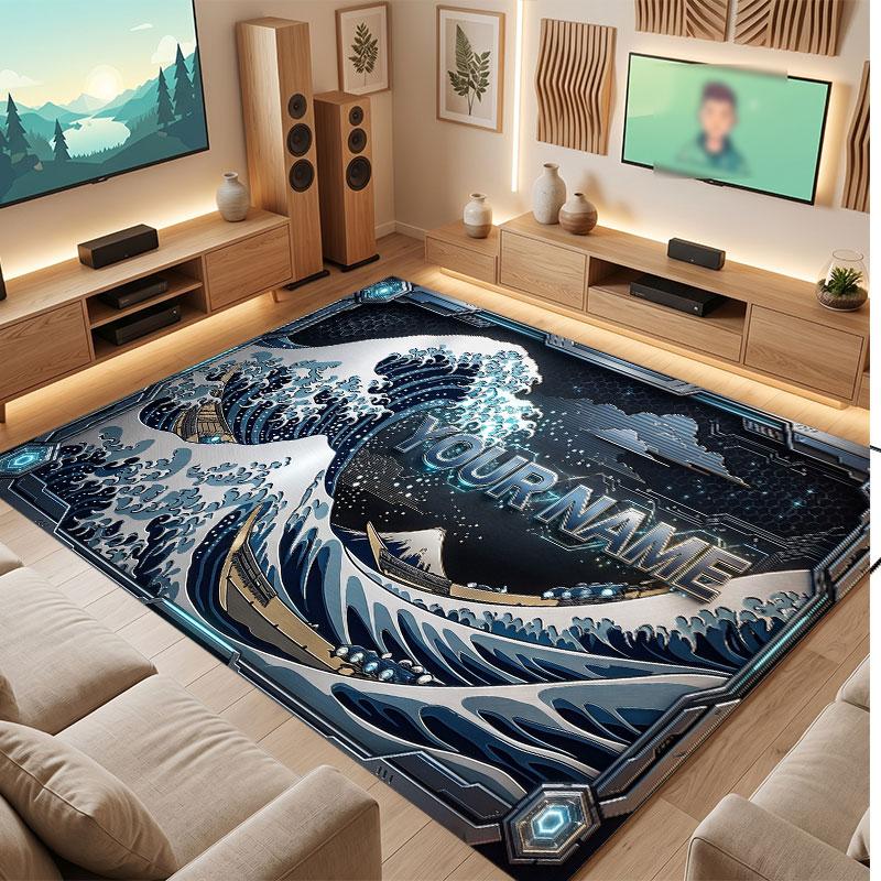Octopus Sea Life Theme Crystal Velvet Floor Rug Personalized Custom Name Text Warm Carpet Home Decoration