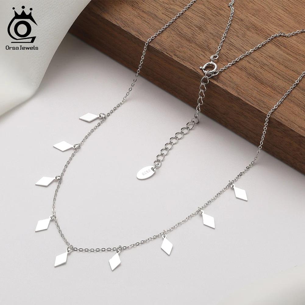 ORSA JEWELS 925 Sterling Silver Vintage Necklace for Women Gift Chain Collarbone Collares Chic Party Jewelry Gift BQN25
