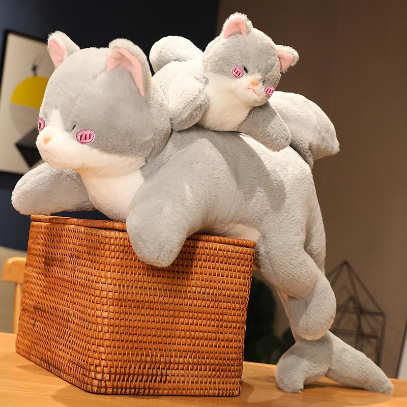 50/70/90cm Kawaii Alien Cat Plush Toys Lovely Lying Cat Pillow with Shark's Tail Stuffed Soft Cushion Birthday Gift