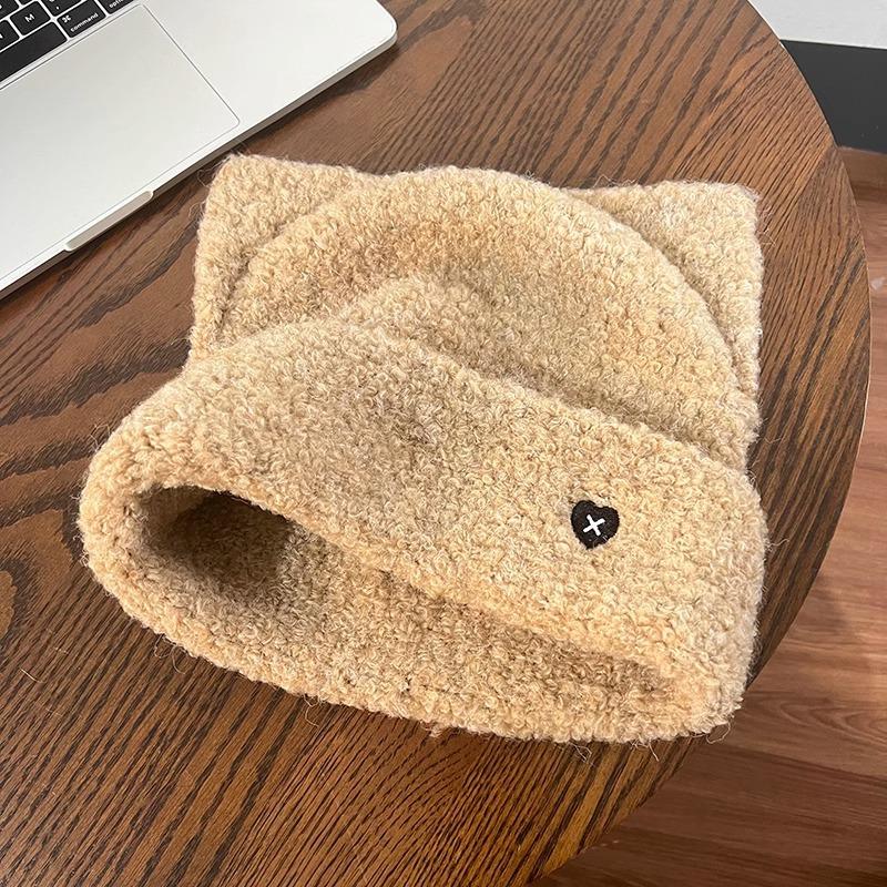Plush Cat Ear Woolen Hat for Women In Autumn and Winter Small Face  Warm  Korean Style Knitted Hat  Cute  Versatile  Ear Protection Cold Hat Trendy