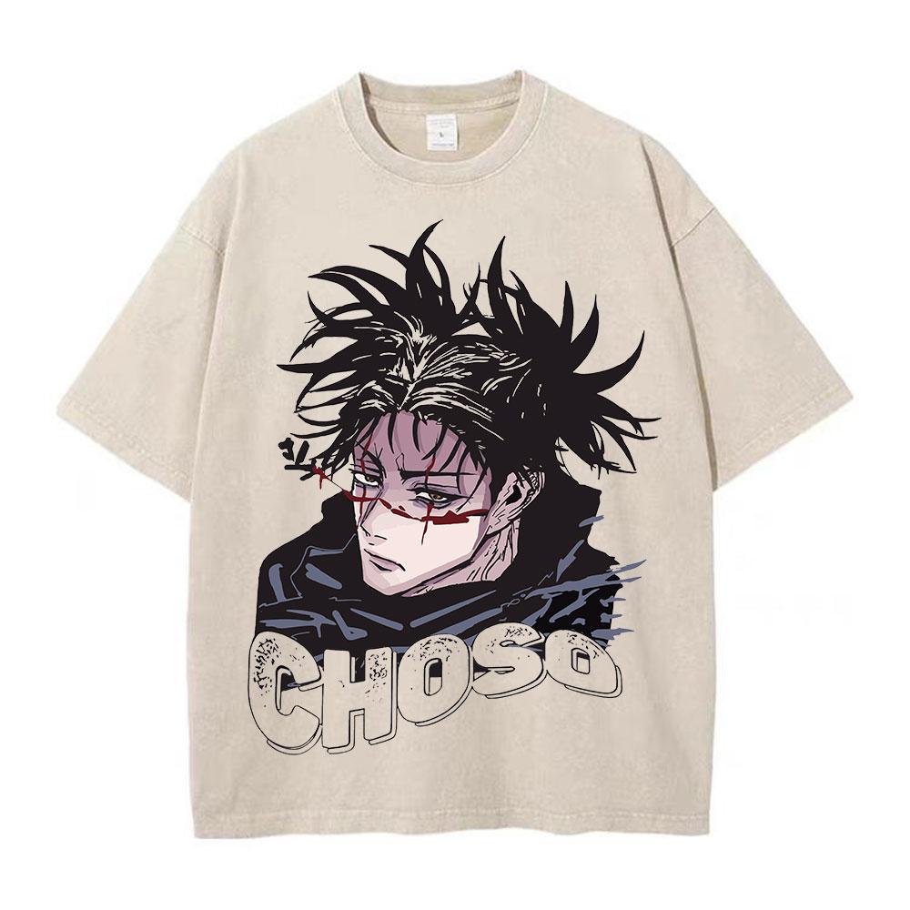 Harajuku Anime Jujutsu Kaisen Fushiguro Toji Printed Washed T Shirt Men Vintage Cotton T-shirts Manga Tee Hip Hop Male Tshirt