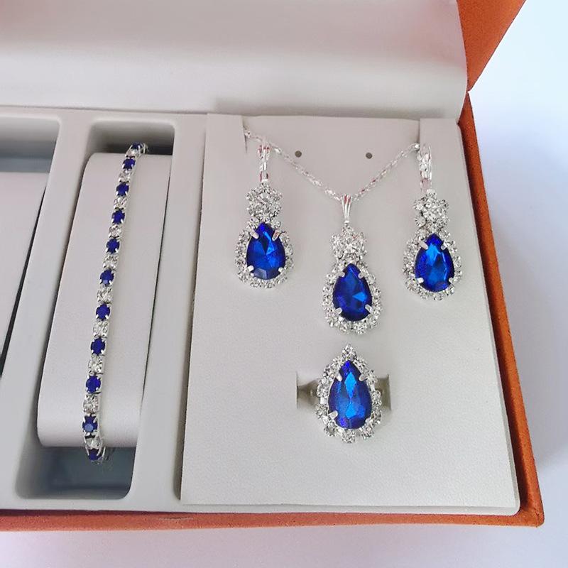 Kapka Vody Srdce Šperky Třídílný Náhrdelník Náušnice Prsten Diamantový Přívěsek Dámské Šperky