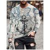 Vintage Compass Graphic Men's T-shirts Fashion Spring Autumn Long Sleeve Round 3D Printed Loose Streetwear Tops