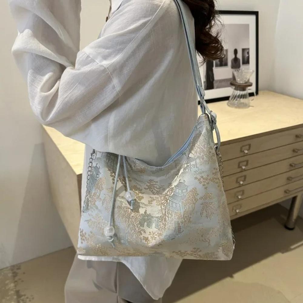 Elegant Chinese Style Backpack Large Capacity Multipurpose Women's Shoulder Bag Exquisite Embroidery Ancient Underarm Bag Travel