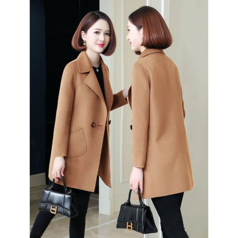 Dámský vlněný kabát střední délky, zeštíhlující, 2025 korejský styl, pro drobné postavy, volný střih na podzim/zimu