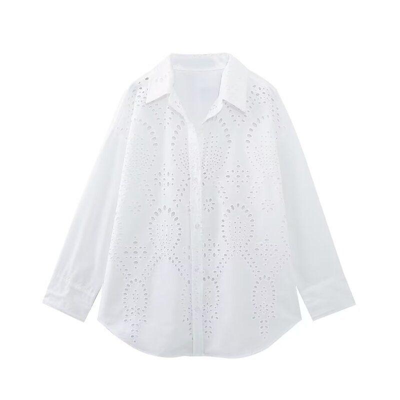 

Fashion Spring Fashion Women s Fashion Clothing Long Sleeves All-Matching Hollow Embroidery Loose Shirt 7969071 250 White L