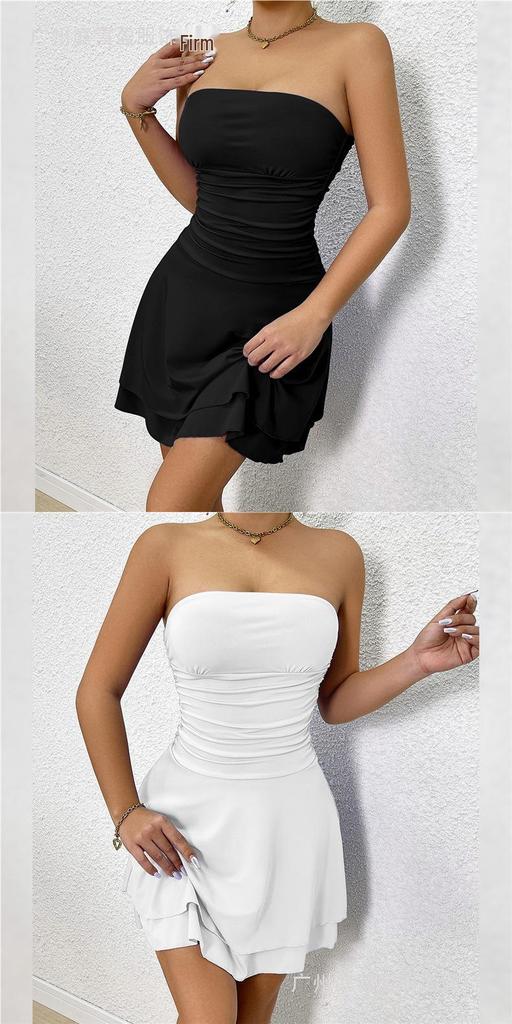 Europäischer & Amerikanischer Stil Damen Schlankes Figurbetontes Falten Bandeau Bodycon Kleid.