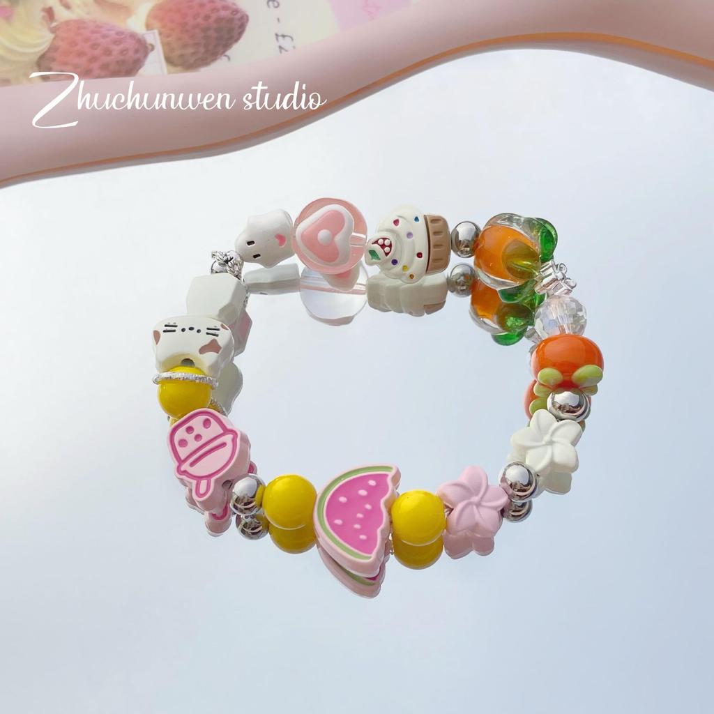 Pink White Bunny Bear Camera Cat Alloy Beaded Charm Bracelet/Necklace Accessories