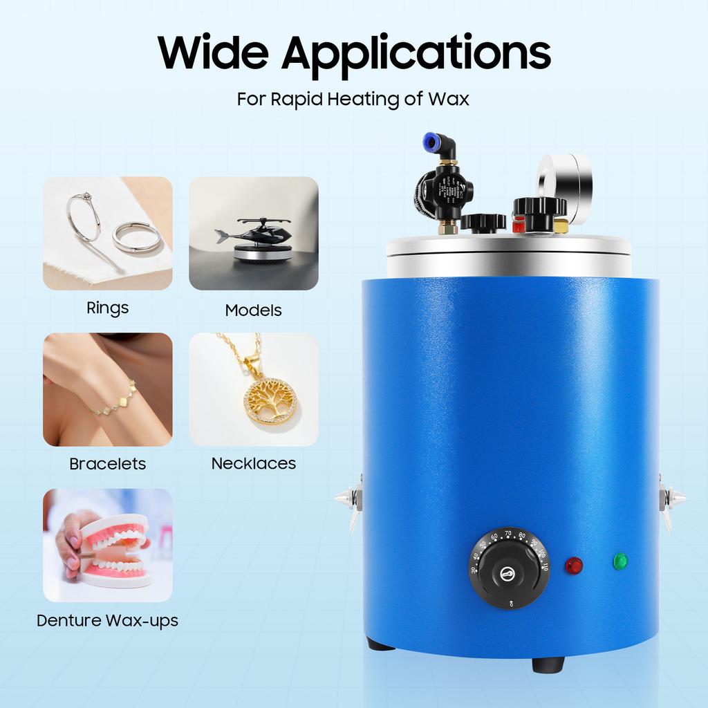 350W Round Wax Injector Machine, 5.51LB Capacity with Digital Temp Control & 2 Nozzles, for Jewelry Casting, Dental Models