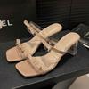 Fashion Versatile Skirt Square Root Cool Slippers French High-end Bow One-word Slippers Women's 2025 Autumn New Models