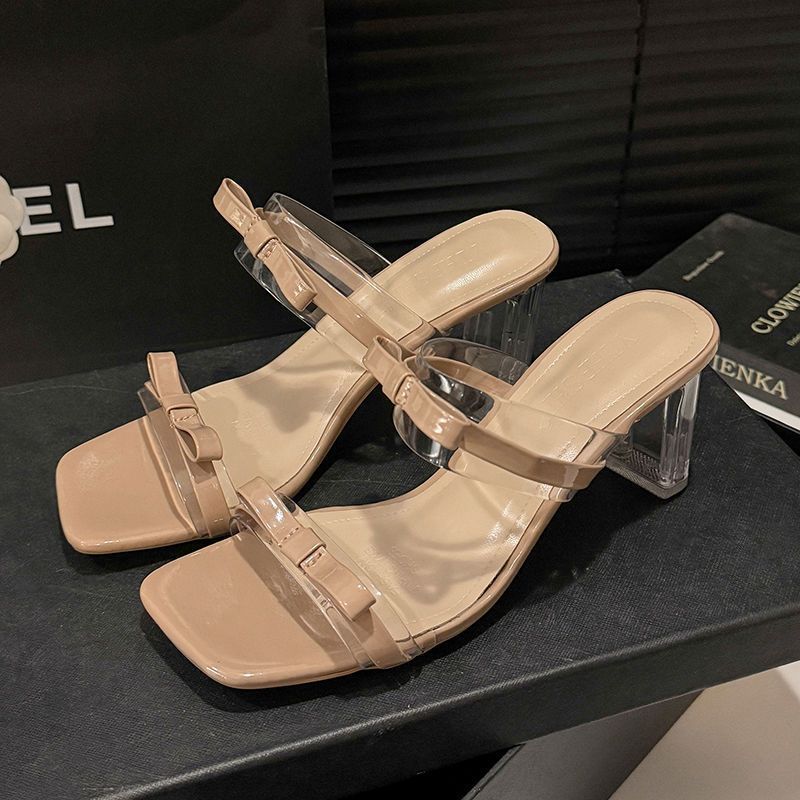 Fashion Versatile Skirt Square Root Cool Slippers French High-end Bow One-word Slippers Women's 2025 Autumn New Models