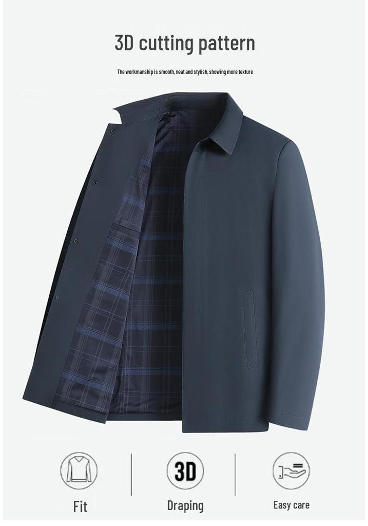 2026 Spring/Autumn Men's Plus Size Business Casual Lapel Jacket - Middle-aged Windbreaker Coat