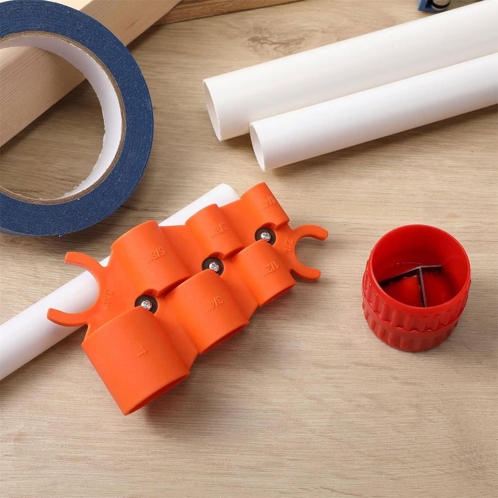 Pipe Deburring Tool Set Plastic Texture for Efficient Burr Removal and Precise Depth Measurement in Plumbing Projects