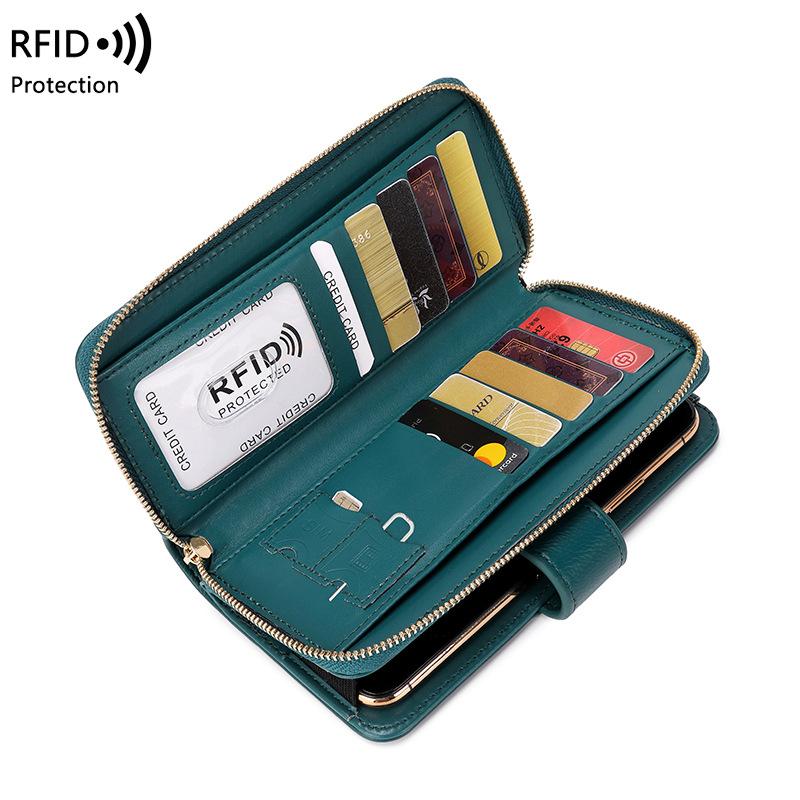 New anti-theft brush women's wallet soft leather multi-card zipper wallet multi-function mobile phone wallet