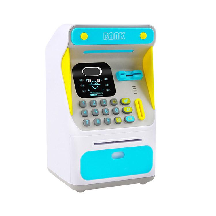 Electronic Piggy Bank Simulated Face Recognition ATM Machine Cash Box Toy Small ATM Automatic Roll Money Save Piggy Bank синий