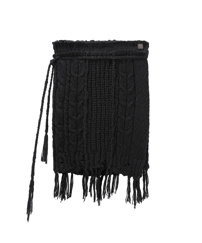 Teulimingbeodeu Wool Damage Tassel Knit Set-Up Layered Wrap [ Black ]