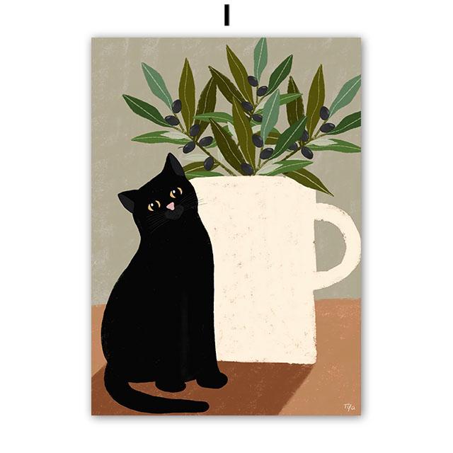 Boho Abstract Girl Garden Flowers Cat Illustration Wall Art Canvas Painting Nordic Poster And Prints Pictures Living Room Decor