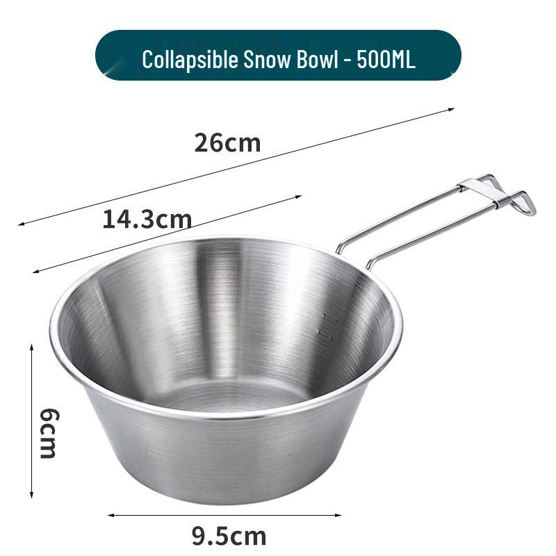 304 Stainless Steel Portable Sherpa Bowl: Multi-purpose, Foldable, Hangable Over Open Flame for Outdoor Camping and BBQ - Soup Cup