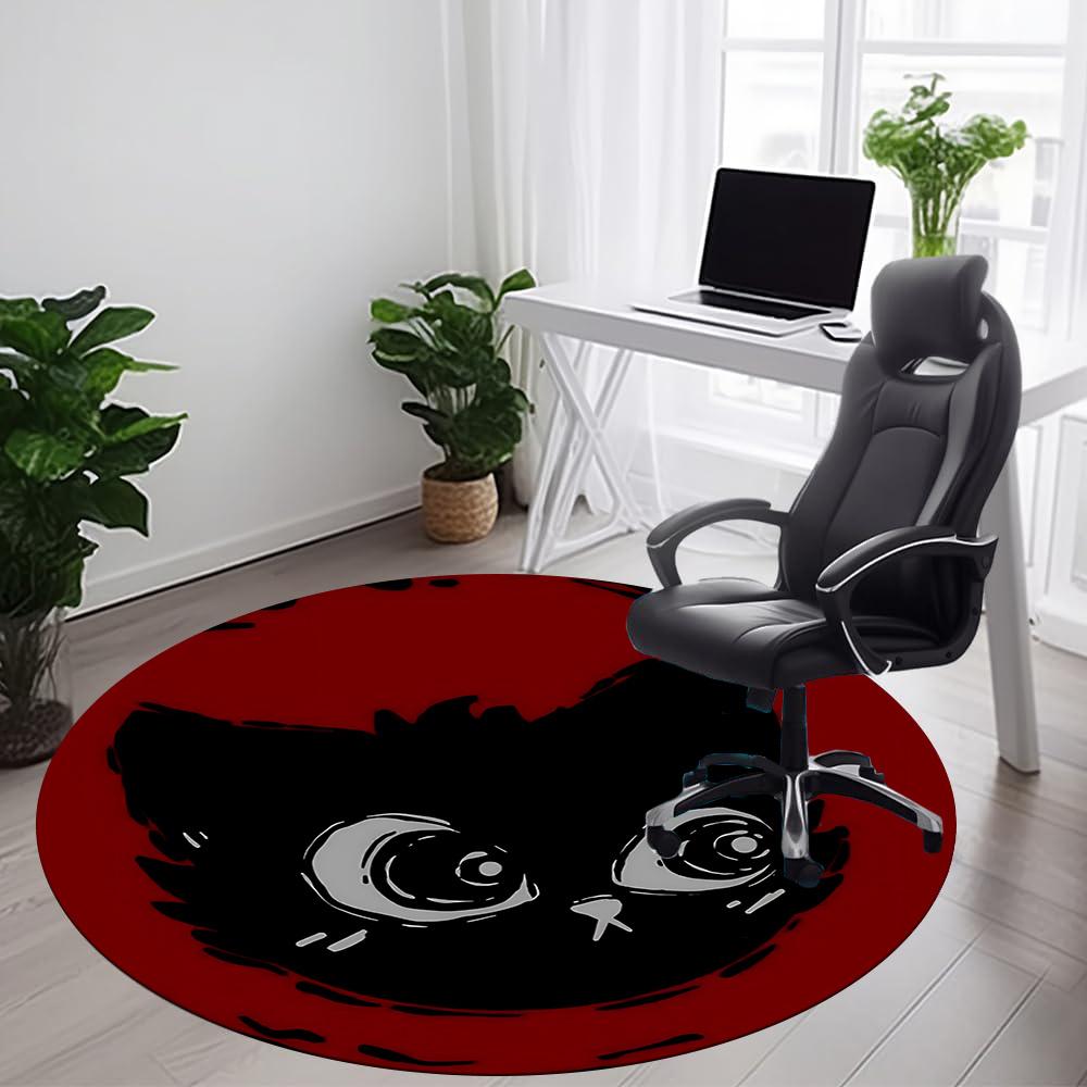 1pc Night Cat Office Round Area Rug, Indoor Mat Suitable ForOffice, Under Office Chairs Bedroom Living Room Home Decor, Room Deco q123