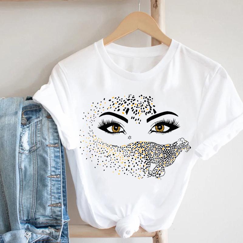 (European size)Eyelashes Women Summer Crown Eye Lashes Printing Fashion T-shirt Short Sleeve Lady Print Tee Top Female Clothing Casual Graphic T-shirt
