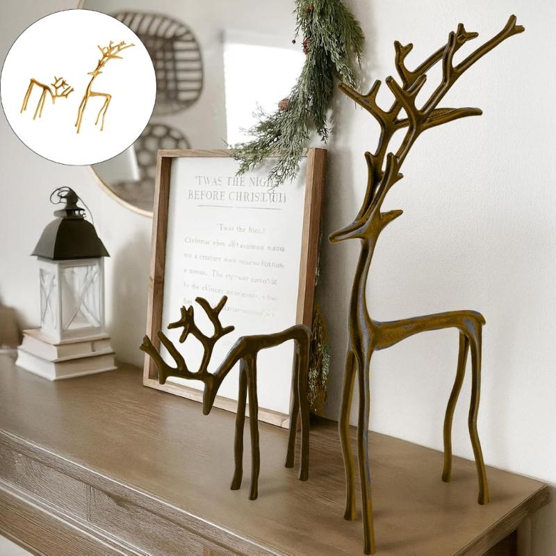 Festival Gyllene Ren Skulptur Metall Julpynt Premium Heminredning För Julfirande