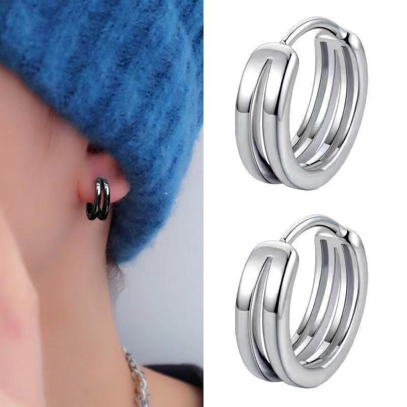 

Trendy Geometric Double Ring Hollow Earrings for Men - Stylish & Simple