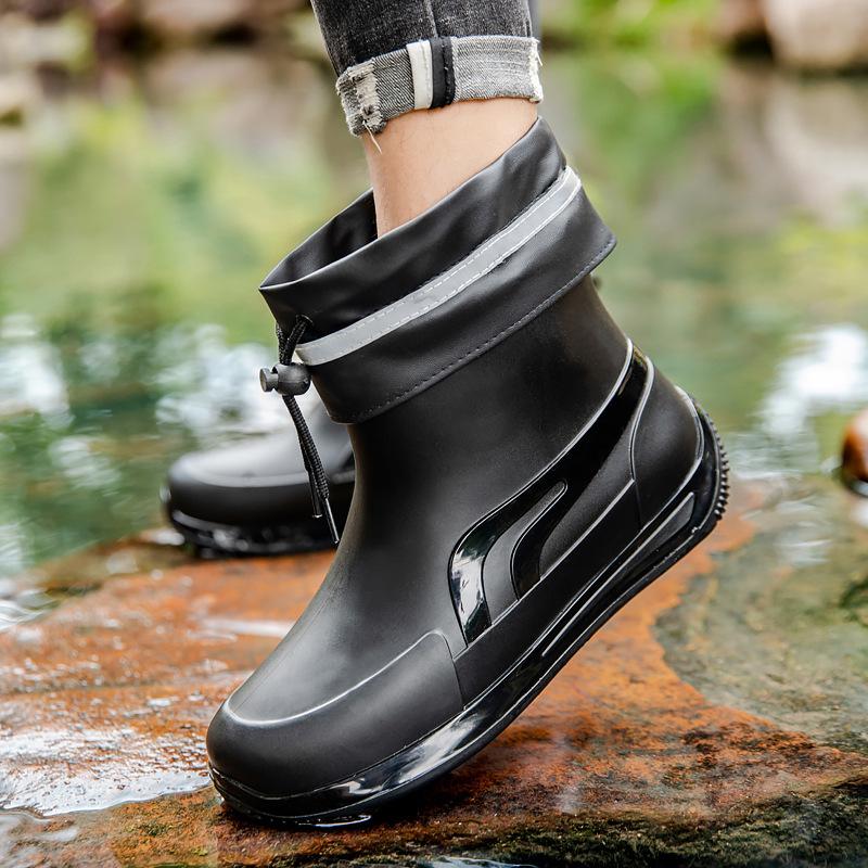 Fashion Short Tube Thickened Waterproof Shoes Couple Rain Shoes Low-top Warm Work Rubber Shoes Non-slip Fishing Kitchen Rain Boots Men