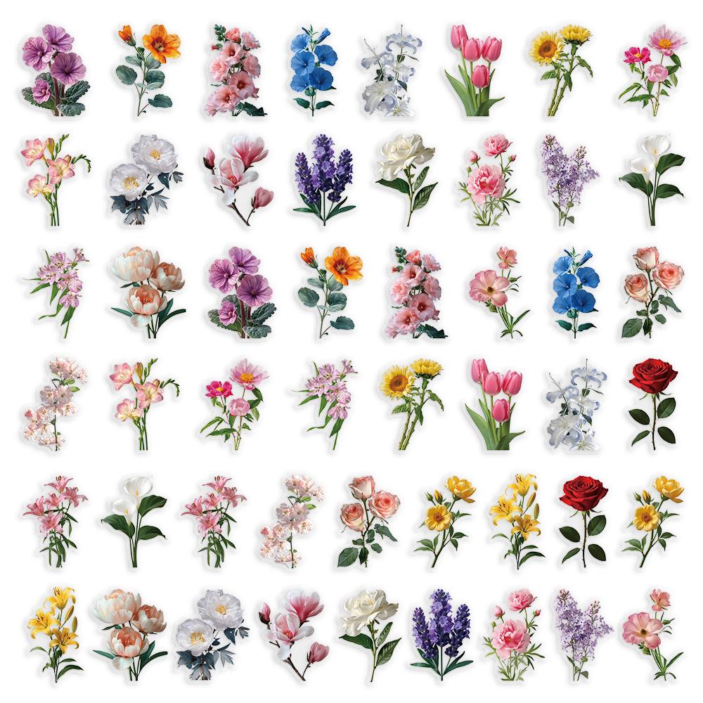 50Pcs Ink Flower Stickers DIY Phone Case Material Handbook Water Cup Plant Transparent PET Stickers