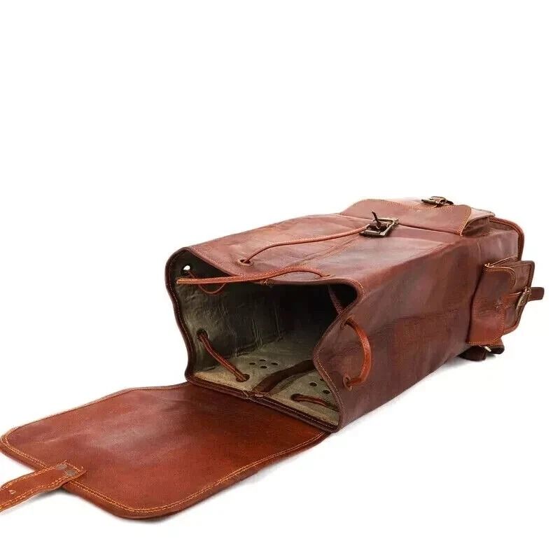 Bag Leather Genuine Backpack Vintage Rucksack Travel Men's Laptop Brown New Men