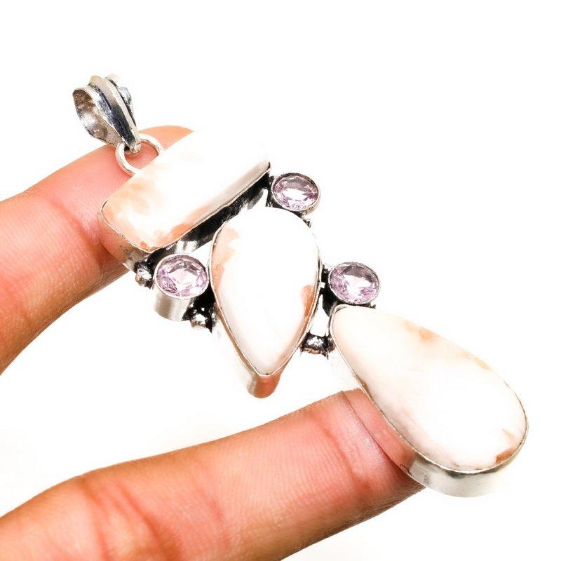 

Сколецит, розовый кунцит, драгоценный камень 925, посеребренная ювелирная подвеска 2,84 дюйма