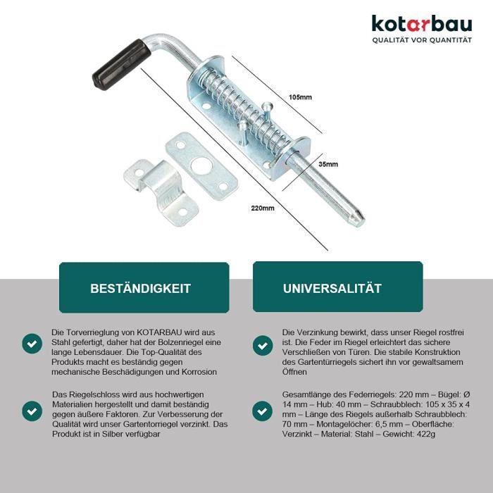 Verrou De Porte Avec Ressort KOTARBAU Fabriqué En Acier Galvanisé De Haute Qualité, Résistant À La Corrosion, Argent, 220 Mm