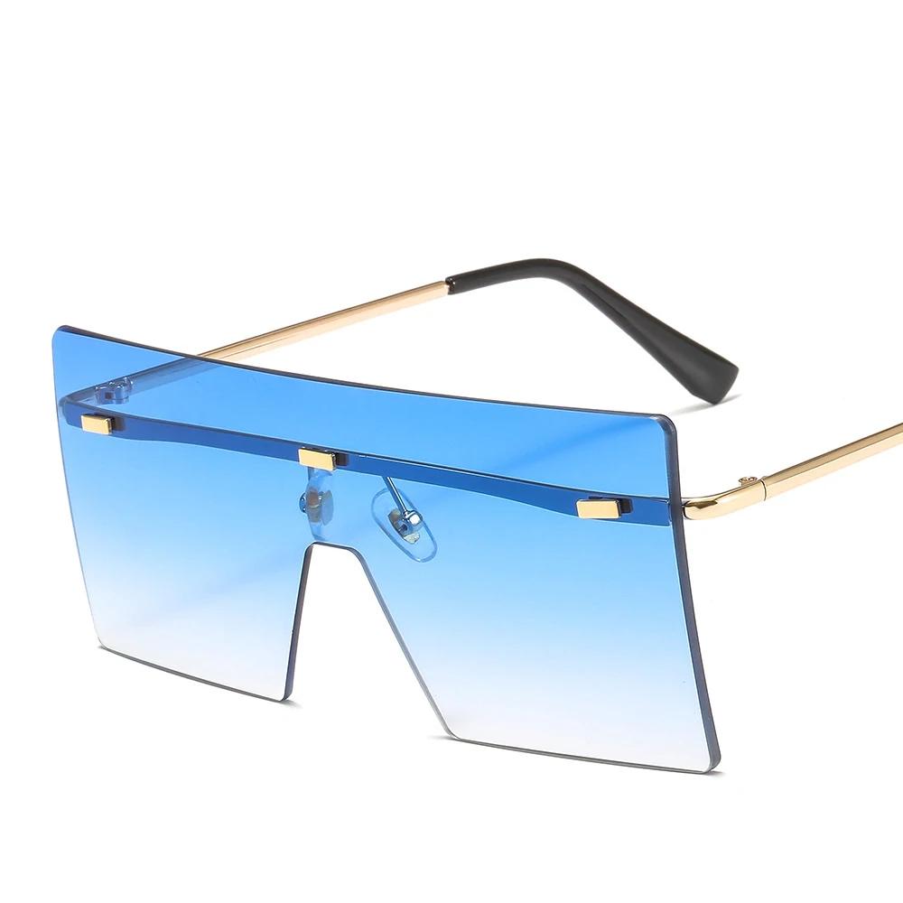 Trendy Lady Sunglasses Oversized Rimless UV400 Metal Gradient Lens Women Fashion Shades