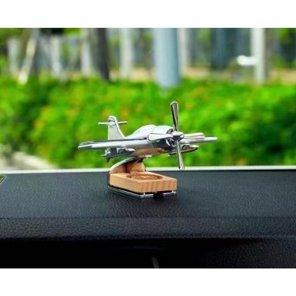Alloy Solar Airplane Car Diffuser Wooden Base Fragrance Diffuser Energy Rotate Airplane Ornaments for Car Office Home Decor
