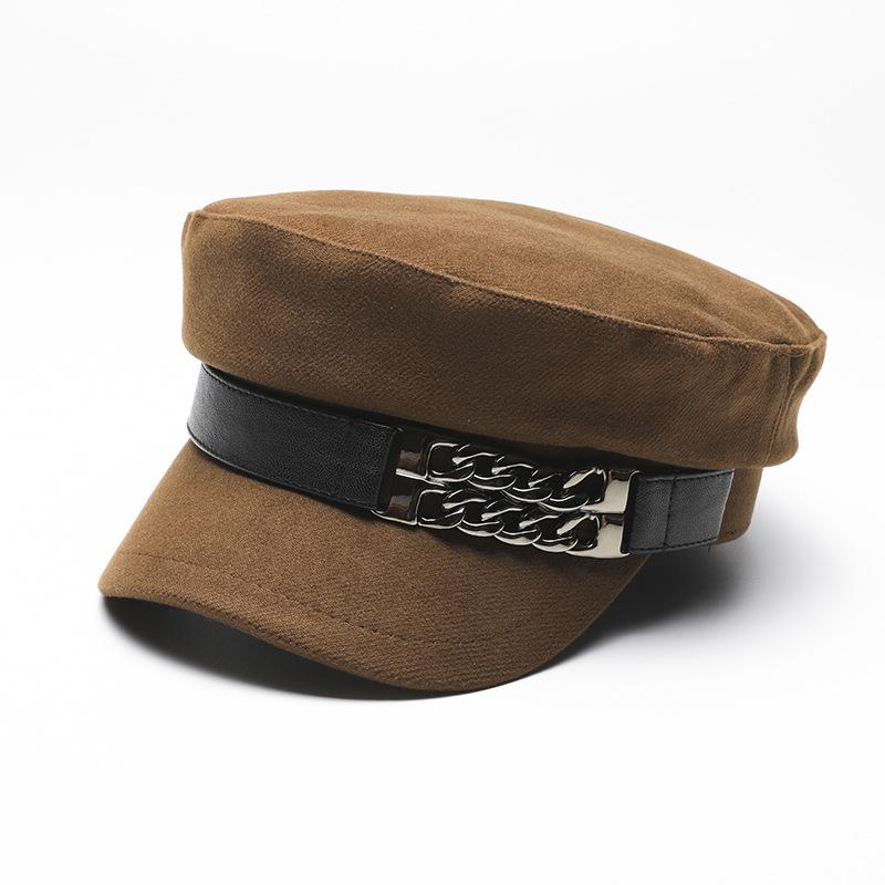 

Fashion Berets Autumn Winter Hat Cap For Women British Vintage Painter Octagonal Hat Chain Decoration Black Baseball Cap Hip Hop