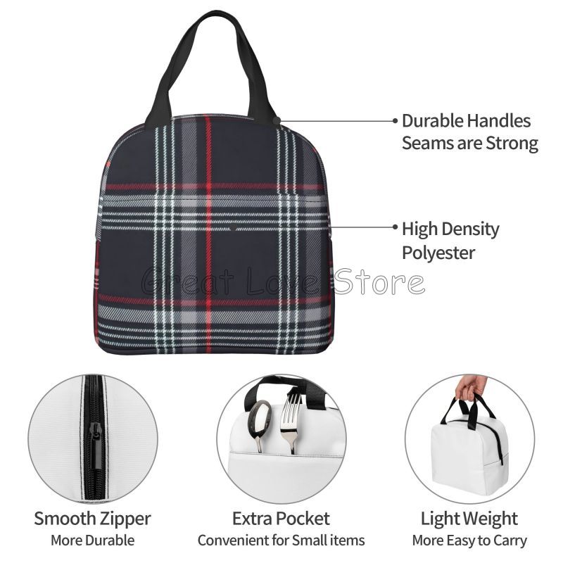 Custom GTI Tartan Insulated Lunch Bag for Women Men Boys Girls Reusable Waterproof Thermal Bento Tote Bag for Work Travel Picnic