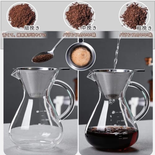 AKEMI LIVING Coffee Server, Coffee Carafe Set, Coffee Dripper, Stainless Steel Filter, Double-Layer Mesh, Heat-Resistant Glass, No Filter Required, Se