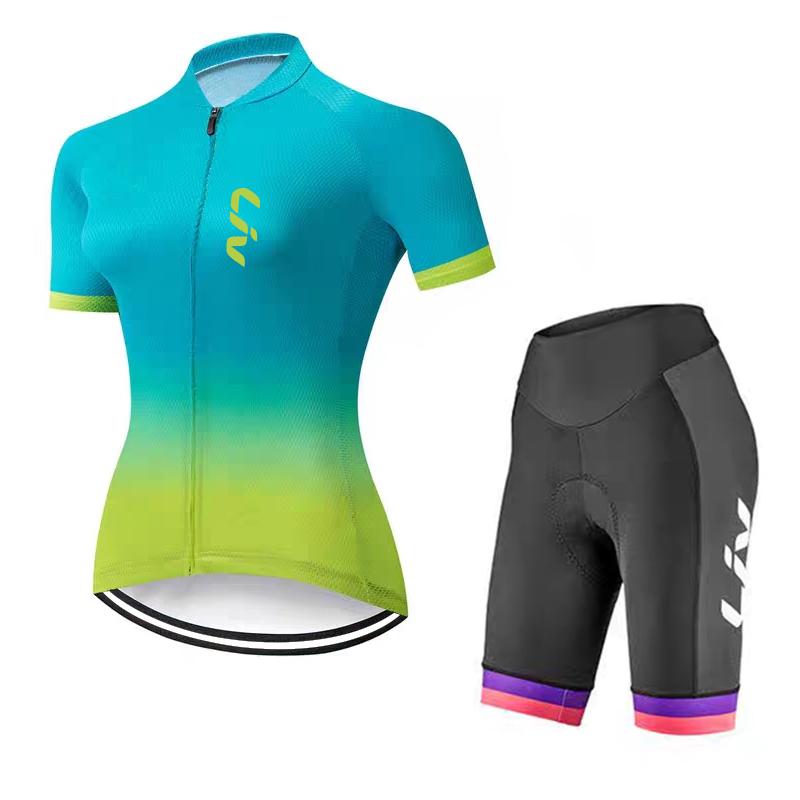 Cycling Jersey Set Women's Summer Cycling Bib Sponge Cushion Road Bike Cycling Top Moisture Wicking Quick Drying Clothes