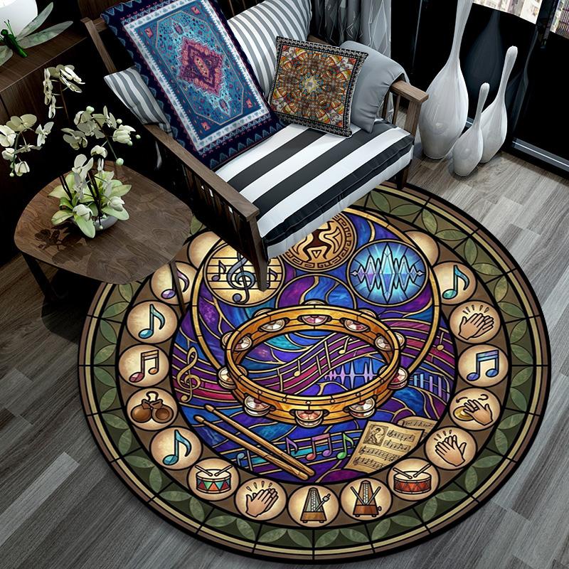 Musical Harmony Glass Round Area Rug Under Office Chairs Bedroom Living Room Home Decor