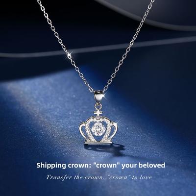 Crown S925 Sterling Silver Necklace Women's Fashion Smart Beating Pendant Simple Collarbone Chain Girlfriend Birthday Gift