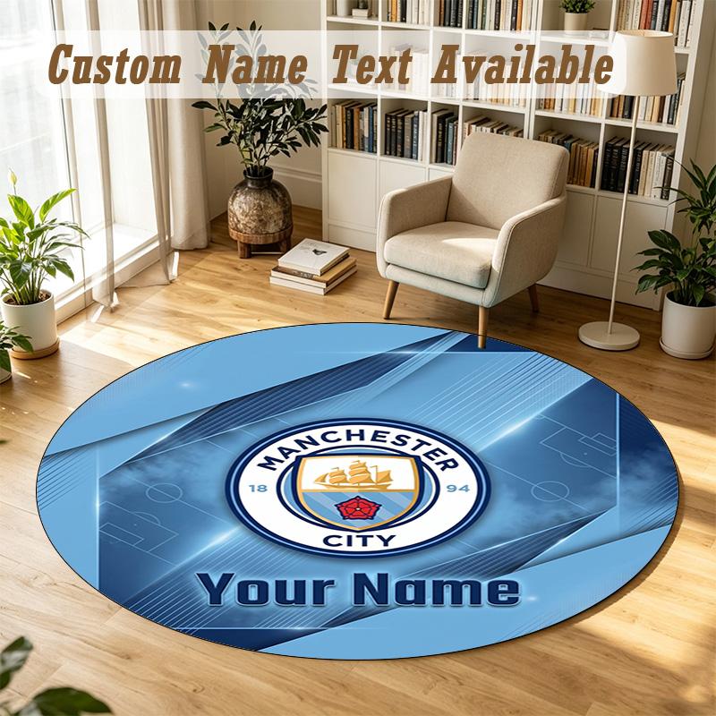 Round Rug Custom NameManchester City Pattern Non Slip Carpet Home Floor Decor