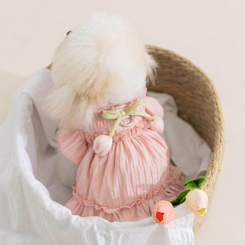 

New princess style dog clothes spring and summer breathable tulip teddy than bear pet skirt cat clothes XXL (recommended weight 15-9kg)